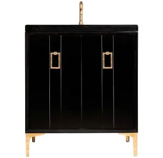 Linkasink VAN30B-001-PB Lateen 30" Free Standing | Build.com Bathroom Interior Design Luxury Black, Navy Powder Room, Polished Brass Bathroom, Plywood Vanity, Glass Bathroom Sink, Bathroom Interior Design Luxury, 30 Inch Vanity, Marine Grade Plywood, Bathroom Design Styles