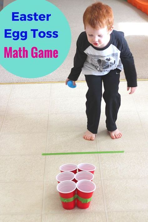 This Easter egg toss math game is a great way to practice addition with young kids and preschoolers. A fun movement activity for Easter! Easter Gross Motor Activities, Easter Gross Motor, Egg Toss Game, Learning Addition, Easter Activities For Toddlers, Preschool Easter, Easter Lessons, Easter Math, Easter Week