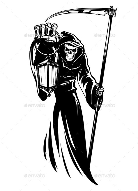 Grim Reaper Holding Lantern, Drew Tattoo, Reaper With Scythe, Skull Quotes, Skeleton Character, Gothic Background, White Sketches, Scared Face, Skull Quote