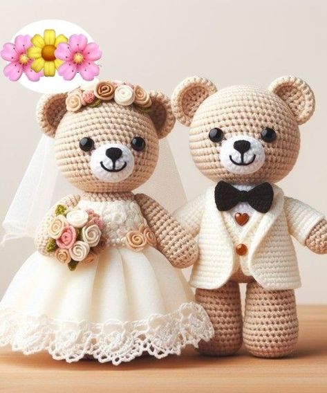 Crochet Wedding Bears Free Pattern, Wedding Gift Crochet Ideas, Crochet Wedding Gifts Free Pattern, Crochet Teddies, Crochet Teddy Bear Pattern Free, Crochet Wedding Gift, Easter Crochet Patterns Free, Wedding Crochet Patterns, Wedding Crochet