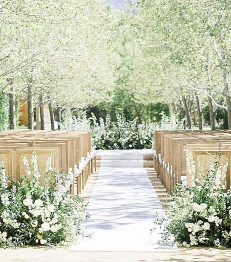 White Floral Ceremony Aisle, Ceremony Back Of Aisle Flowers, Low Aisle Arrangements, Aisle Runners For Outdoor Weddings, Floral Wedding Aisle Outdoor, Wedding Aisle Florals Outdoor, Aisle Entrance Arrangements, Back Of Aisle Flowers, Wedding Ceremony Aisle Florals