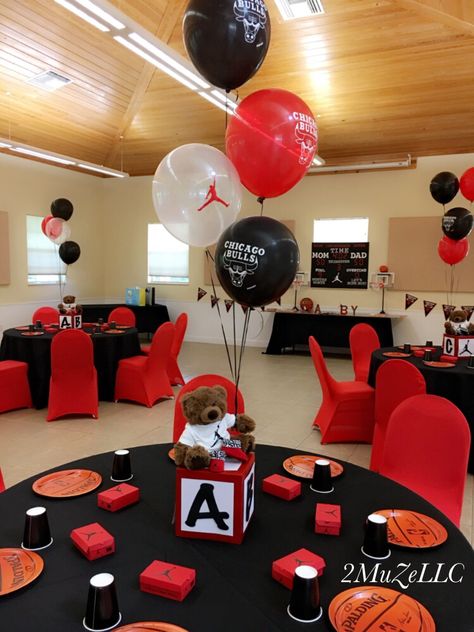 Jordans Baby Shower Theme, Jordan Basketball Party, Jordan 1 Theme Birthday Party Ideas, Michael Jordan Baby Shower, Jordan 1 Party Theme, Jordan Gender Reveal, Michael Jordan Themed Birthday Party, Sneaker Theme Baby Shower Ideas, Sneaker Ball Baby Shower Ideas