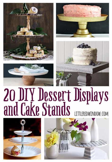 Make your own gorgeous dessert table with these amazing cake stands, you won't believe they're DIY! Diy Food Display, Diy Dessert Stand, Diy Gifts Sewing, Diy Dessert Table, Diy Cupcake Stand, Crafts Cardboard, Cookie Display, Diy Cake Stand, Crafts For Beginners