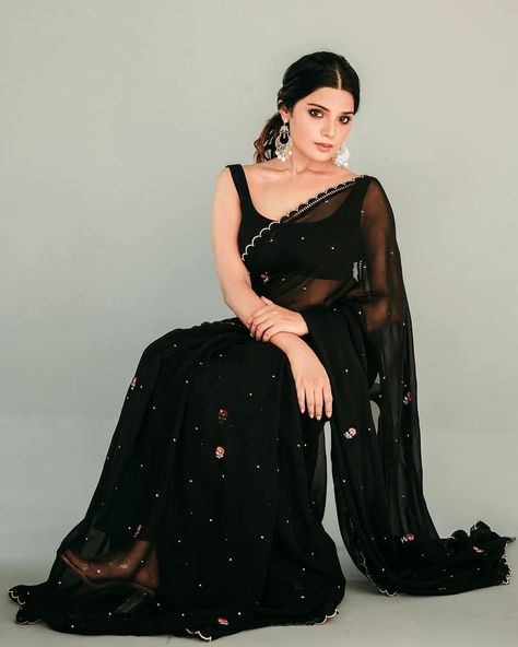 Saree Addict (@sareeaddict.in) • Instagram photos and videos Black Organza Saree, Black Sari, Sequin Saree, Glam Photoshoot, Satin Saree, Black Saree, Embellished Blouse, Stylish Sarees, Georgette Saree