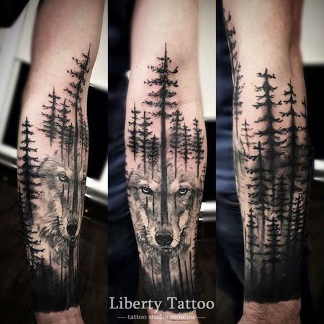 Forest Tattoo Sleeve, Forest Forearm Tattoo, Wolf Tattoo Forearm, Natur Tattoo Arm, Tato Maori, Wood Tattoo, Wolf Tattoos Men, Nature Tattoo Sleeve, Wolf Tattoo Sleeve