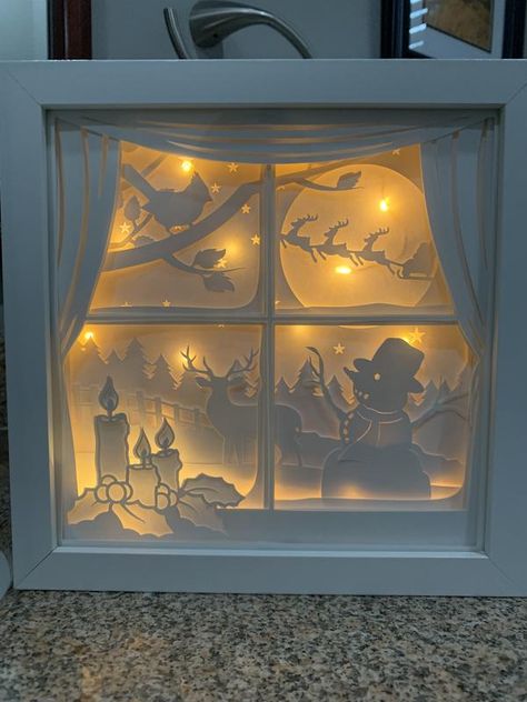 Christmas Shadow Box Ideas Winter Scenes, Christmas Shadow Box Ideas, Shadow Box Ideas, Window Shadow, Christmas Shadow Boxes, Custom Shadow Box, Boutique Ideas, White Wall Decor, Box Cards