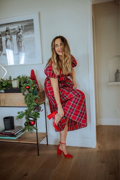 Shop the perfect last-minute holiday party outfit with Jcrew! Charmed By Camille today is sharing her favorite holiday outfit for you to shop on her LTK! This red plaid dress with red heels is super festive and great for Christmas! Get this entire outfit today on her LTK! (This post uses affiliate links, where I make a small commission at no extra cost to you.) Plaid Christmas Dress Women, Tartan Dress Outfit, Fitted Plaid Holiday Dress, Dress With Red Heels, Plaid Dress Holiday, Casual Plaid Holiday Dress, Plaid Holiday Skirt, Christmas Plaid Outfit, Plaid Christmas Outfit