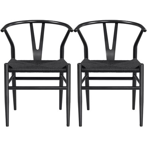 SMILE MART Mid-Century Metal Weave Dining Chair with Y-Shaped Backrest, 2PCS, Full Black - Walmart.com Metal Dining Chair, Woven Dining Chairs, Paper Twine, Woven Chair, Mid Century Armchair, Mid Century Dining Chairs, Metal Dining Chairs, Modern Armchair, Furniture Dining Chairs