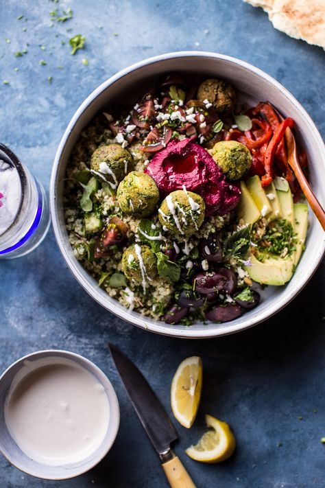 Mediterranean Falafel Bowl - colorful, healthy, easy & delicious! This vegan, gluten free, bowl comes together with very little fuss! @halfbakedharvest.com Vegetable Patties, Vegetarian Gourmet, Health Bowls, Falafel Bowl, Grain Bowl Recipe, Half Baked Harvest Recipes, Vegan Entrees, Grain Bowls, Falafels