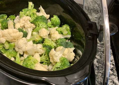 Roasted Veggies — Broccoli and Cauliflower — Slow cooker/Crock-Pot Recipe Broccoli Cauliflower Slow Cooker, Broccoli And Cauliflower Crockpot Recipes, Broccoli Cauliflower Crockpot Recipes, Frozen Broccoli Crockpot, Crockpot Broccoli And Cauliflower, Broccoli Recipes Crockpot, Crockpot Cauliflower Recipes, Broccoli In Crockpot, Broccoli And Cauliflower Recipes Healthy