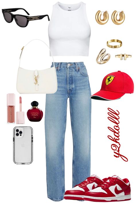 casual ferrari f1 outfit Go Kart Outfit Casual, Go Kart Outfit Summer, Go Karting Outfit Ideas, Formula1 Outfit For Women, F1 Cota Outfit, Go Carting Outfit Ideas, Ferrari Outfit F1, Miami Gp Outfit, Formula One Outfit Ideas