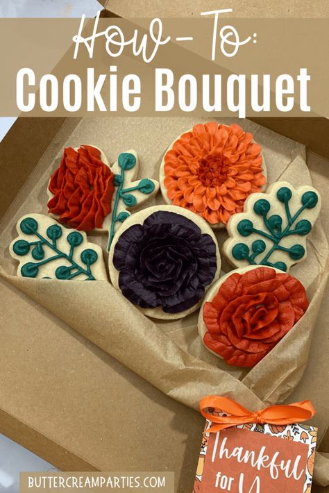 Cookie Bouquet Ideas Diy, How To Make A Cookie Bouquet, Cookie Bouquet Ideas, Valentine Cookie Bouquets, Birthday Cookie Bouquet, Flower Cookies Bouquet, Cookie Bouquets, Decorating Cupcakes, Buttercream Decorating