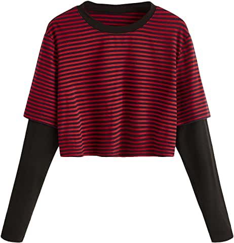 Amazon.com: romwe clothes - International Shipping Eligible Red And Black Striped Shirt, Black Striped Shirt, Scene Outfits, Miami Fashion, Cute Everyday Outfits, Print Crop Tops, Japan Fashion, China Fashion, Grunge Outfits