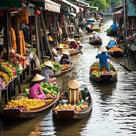 Bustling Floating Market: Vibrant colors and lively trading at a traditional floating market, a unique cultural shopping experience. #market #boats #water #vendors #floating #produce #culture #traditional #aiart #aiphoto #stockcake https://ayr.app/l/7qtG Thailand Markets Shopping, Bangkok Floating Market, Thai Floating Market, Singapore Market, Tamil New Year Greetings, Thailand Floating Market, Floating Market Bangkok, Thailand Culture, Market Scene