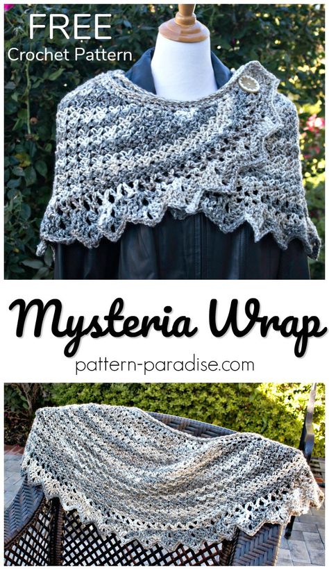 Free Crochet Pattern -  Mysteria Wrap -  #12WeeksChristmasCAL | Pattern Paradise Crocheted Ponchos, Crocheted Cowl, Crochet Shaw, Crochet Prayer Shawls, Crochet Shawl Free, Crocheted Shawl, Crochet Wrap Pattern, Crochet Women, Crochet Shawl Pattern Free