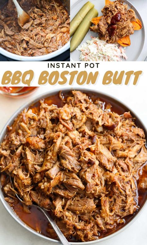 Make absolutely perfect, fall-apart tender BBQ Boston Butt in your Instant Pot! Pulled pork has never been more delicious (or faster!) when you cook it using this method. Boston Button Recipes Instant Pot, Instant Pot Bbq Pulled Pork, Instant Pot Pulled Pork, Instant Pot Dinner, Pork Roast Recipes, Instant Pot Pork, Pulled Pork Recipes, Bbq Pulled Pork, Instant Pot Dinner Recipes