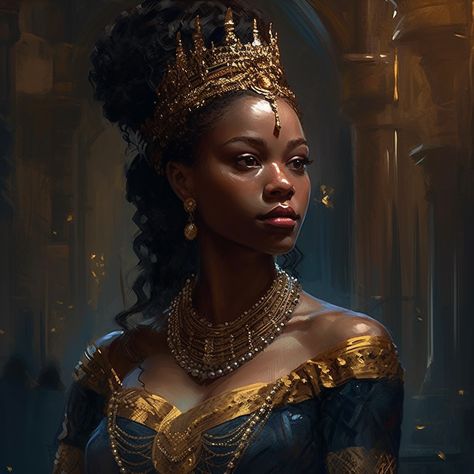 African American Fantasy Art, Fantasy Royalty Art, Black Queen Fantasy Art, Queen Concept Art, Tattoo Artist Quotes, Art Black Women, Princess Portrait, Fantasy Queen, Black Royalty