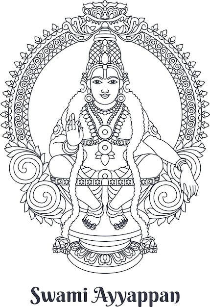 Ayyappan Drawing Easy, Ayyapan Drawing, Ayyappa Drawing, Gods Drawing Sketch, Freepik Premium Vector, Hindu Gods Art, Mother Lakshmi, Drawing Symbols, Goddess Drawing