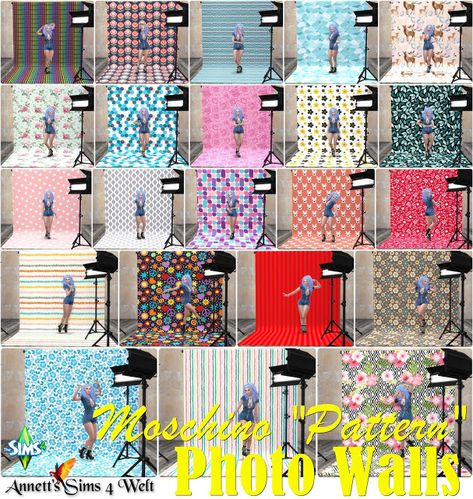 Annett's Sims 4 World: Moschino Stuff - Photo Walls - Pattern Sims 4 Photography, Sims 4 Mod Pack, Sims 4 Cc Eyes, Photo Walls, Sims 4 Studio, The Sims 4 Pc, Hayden Williams, Sims 4 Game Mods, Sims 4 Cc Folder