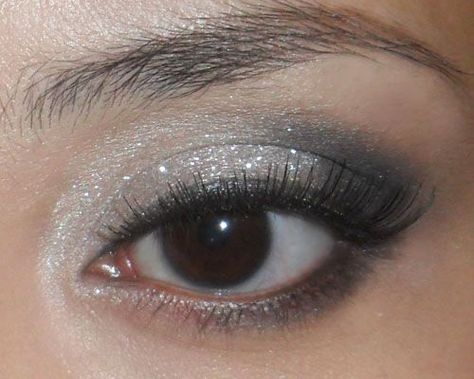 Makeup For 16 Birthday, Simple Silver Makeup Looks, Elegant Goth Makeup, Sweet Sixteen Makeup, 2007 Makeup, 2009 Makeup, Glittery Makeup, Quinceanera Makeup, Glittery Eyes