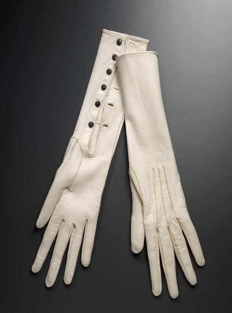 1877, France - Wedding gloves - Kid with silk thread and metal buttons Victorian Gloves, Silk Gloves, Gloves Women, Wedding Gloves, Bridal Robes, Bridal Shop, Silk Thread, Womens Gloves, Metal Buttons