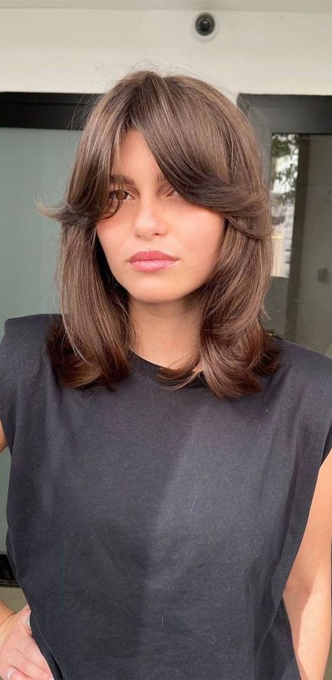 30 Layered Bob Haircuts For 2023 : Layered Bob with Curtain Bangs I Take You | Wedding Readings | Wedding Ideas | Wedding Dresses | Wedding Theme Brown Bob Haircut, Long Bob With Bangs, Tan Skin Blonde Hair, Long Layered Bob, Layered Bob Haircuts, Bangs For Round Face, Short Brown Hair, Layered Bob Hairstyles, Edgy Short Hair