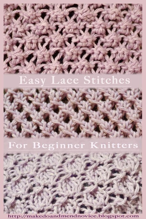 Knit Stitch Patterns / Tutorials for a selection of lace knit stitches suitable for beginner lace knitters . #knitting #freepattern #knitstitch #knitstitches #laceknitting #laceknit #knit #knittingtutorial #knittinghowto #knittingpattern #knittutorial #tutorial #stitchpattern #easylace #beginnerknitter #beginnerknits #beginnerlaceknitting Knitted Lace Squares Pattern Free, Japanese Lace Knitting Stitches, Free Knit Stitch Lace Patterns, Knit Lace Doily Pattern, Beginner Lace Knitting Patterns, Simple Lace Knitting Patterns, Loose Knitting Stitches, Eyelet Lace Knitting Stitches, Easy Knit Lace Pattern