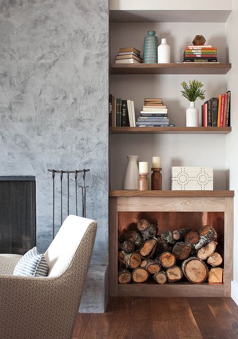 Ranch House Remodel by Niche Interiors Firewood Storage Indoor, Ranch House Remodel, Interior Boho, Fireplace Shelves, Firewood Storage, Vejle, Living Room Shelves, Room Shelves, Estantes Flotantes