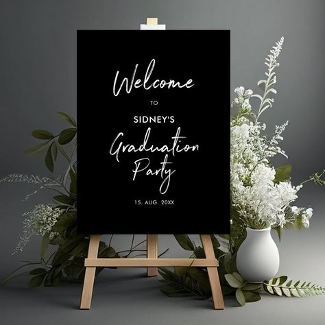 Black & White Modern Graduation Party Welcome Sign Graduation Party Welcome Sign, Modern Graduation Party, Graduation Party Signs, Graduation Open Houses, Graduation Party Planning, Graduation Party Themes, Party Welcome Sign, College Graduation Parties, Graduation Signs