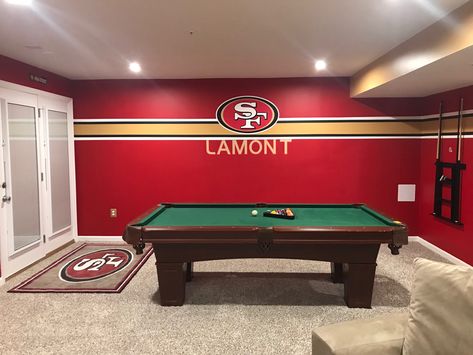 49ers Man Cave Ideas, Epoxy Bar Top Ideas, 49ers Room, Football Man Cave, 49ers Nation, Man Cave Ideas, Cave Room, Man Cave Room, Diy Home Bar