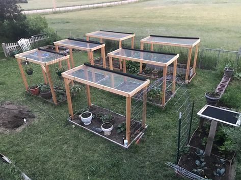 A bird's eye view of my garden and this year's addition of hail protection. Garden Hail Protection, Vertical Vegetable Gardens, Metal Raised Garden Beds, Small Vegetable Gardens, Vegetable Garden Tips, Budget Garden, Victory Garden, Homestead Gardens, Plant Protection