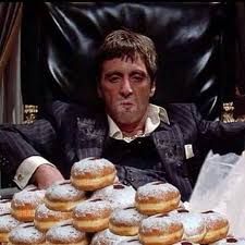 Who knew Tony Montana like so many powdered sugar Hanukkah donuts for the 7th night????🕎  #hanukkah #seventhnight #donuts #alpacino #tonymontana #scarface #twistedholidayhumor Scarface Movie, Man Cave Basement, Camila Morrone, Tony Montana, You Cheated, Cheat Day, Cheat Meal, Fat Tuesday, Al Pacino