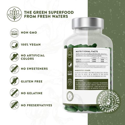 This super green, vitamins, minerals, and phytonutrients combo is more nutrient dense per gram than kale, spinach or broccoli and all this goodness delivered in an easy swallow capsule . Can reverses signs of aging, support brain, heart, skin & appearance and healthy immune functions, alkalization & detoxification of the body. 
#superfoods #supplements #vitamins #healthyliving #anti-aging #detox Supplement Creative Ads, Green Vitamins, Vitamin Design, Bio Pool, Cosmetics Advertising, Green Superfood, Graphic Design Ads, Cell Wall, Branding Design Inspiration