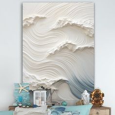 Designart "White And Blue Wave Papercut Style I" Coastal Waves Wall Art - Bed Bath & Beyond - 39936717 Waves Wall Art, Sculpture Art Projects, Coastal Interiors Design, Plaster Wall Art, Creative Arts And Crafts, Textured Canvas, Textured Canvas Art, Impasto Painting, Wave Art