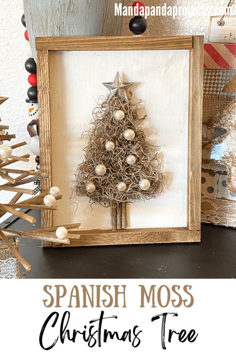 It’s simple, it’s rustic, it’s elegant, it’s a Spanish Moss Christmas Tree. This super easy to make reverse canvas craft is perfect for a neutral Christmas decor theme, and the best part is it can be made with all Dollar Tree supplies! #Diychristmasdecor #neutral Moss Christmas Tree, Moss Christmas, Moss Decor, Neutral Christmas Decor, Neutral Christmas, Reverse Canvas, Farmhouse Crafts, Winter Decorations Diy, Christmas Shoot