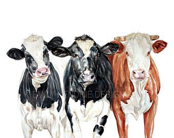 Farm Cows Watercolor Print / Cow Watercolor Art Print / Farmhouse Art / Cow Art / Watercolor Cow Painting / 3 Cows / Farmhouse Cows Cow Paintings On Canvas, Cow Portrait, Cow Watercolor, Farm Animal Paintings, Farm Animal Painting, Animal Paintings Acrylic, Cow Art Print, Farm Paintings, Brown Cow