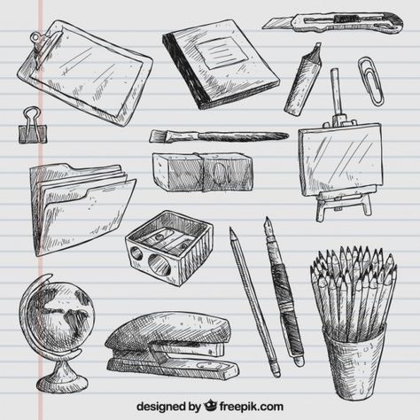 Hand drawn school elements Free Vector School Elements, Doddle Art, Shading Drawing, Perspective Drawing Architecture, Interior Architecture Drawing, Drawing Journal, Architecture Design Drawing, Object Drawing, Engraving Art