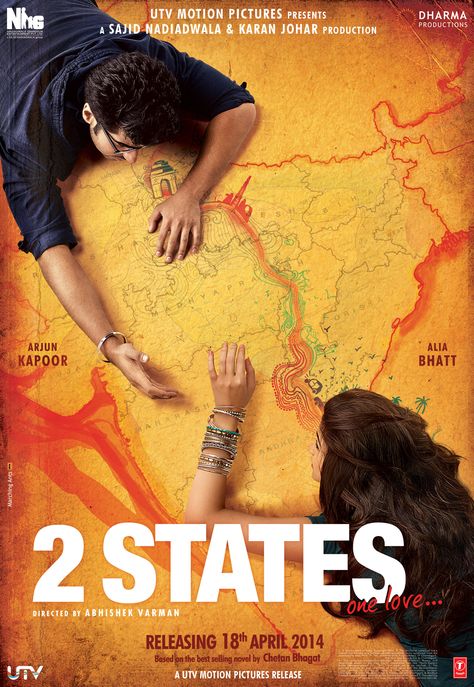 Presenting the first look poster of 2 States featuring Alia Bhatt & Arjun Kapoor. 2 States Movie, Best Bollywood Movies, Best Selling Novels, Imdb Movies, Bollywood Posters, Bollywood Movie, Indian Movies, Top Movies, Movie Songs