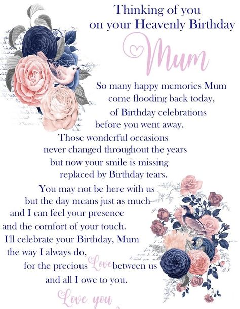 Happy Heavenly Birthday Mom Mothers, Heavenly Birthday Mum, Miss My Mom Quotes, Mum In Heaven, Mother's Day In Heaven, Mom In Heaven Quotes, Birthday Card Mum, Mom I Miss You, Heavenly Birthday