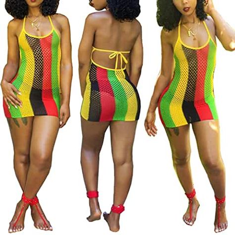 Amazon.com: jamaican bathing suit for women - International Shipping Eligible: Clothing, Shoes & Jewelry Rasta Dress, Jamaica Outfits, Odd Fashion, Bad Dresses, Bathing Suit Dress, Chevron Dress, Swimwear Cover Ups, Swimwear Cover, Dress Cover