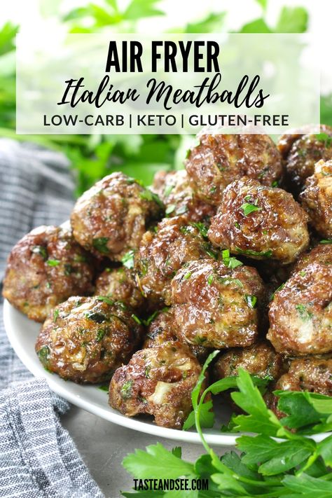 Sausage Meatballs Recipes, Italian Meatballs Recipe, Low Carb Meatballs, Air Fryer Oven Recipes, Meatball Recipe, Weeknight Dinner Recipes Easy, Italian Meatballs, Air Fryer Dinner Recipes, Air Fryer Healthy