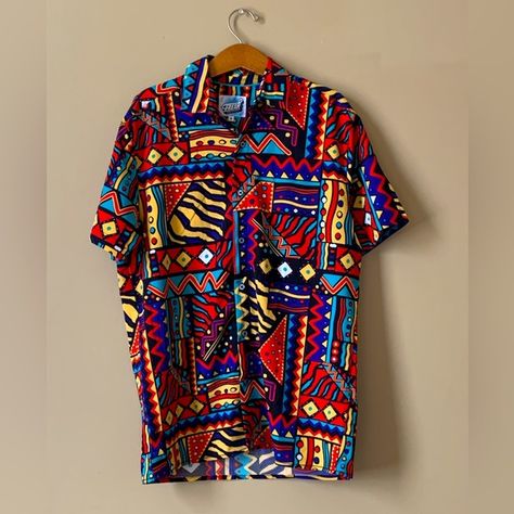 Funky Patterned Button Up T-shirt. Patterned Button Up, Funky Button Up Shirts, Funky Shirts, Button Ups, Birthday Fits, Queer Fashion, Fits Inspo, Detective Agency, Summer Inspo