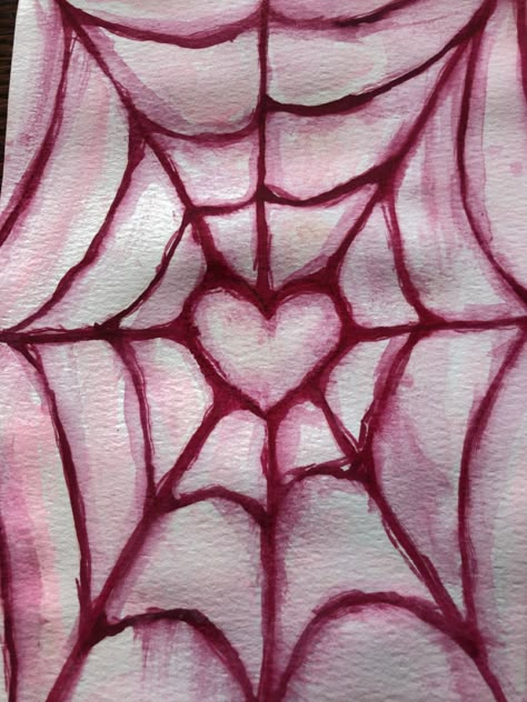 What To Paint On Paper, Deftones Painting Ideas, Cute Spider Painting, Grunge Painting Ideas On Canvas Easy, Alt Painting Ideas, Cute Simple Painting Ideas, Spiderweb Painting, Spider Web Painting, Heart Spiderweb