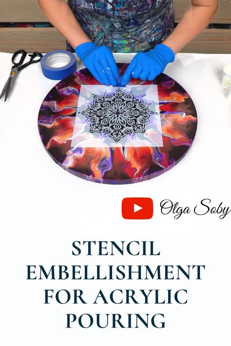 How To Embellish Acrylic Pours, Paint Pouring Supplies, Olga Soby Pour Painting, Mandala Art Circle, Creative Mandala Art, Creative Mandala, Olga Soby, Pour Paint, Acrylic Painting Diy