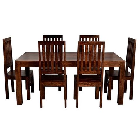 Hayden Dining Set with 6 Chairs Prestington Dark Wood Furniture, Dining Room Table Chairs, Wooden Chairs, Indian Furniture, Large Dining Table, Kitchen Dining Sets, Kitchen Table Settings, Table Chairs, Solid Mango Wood