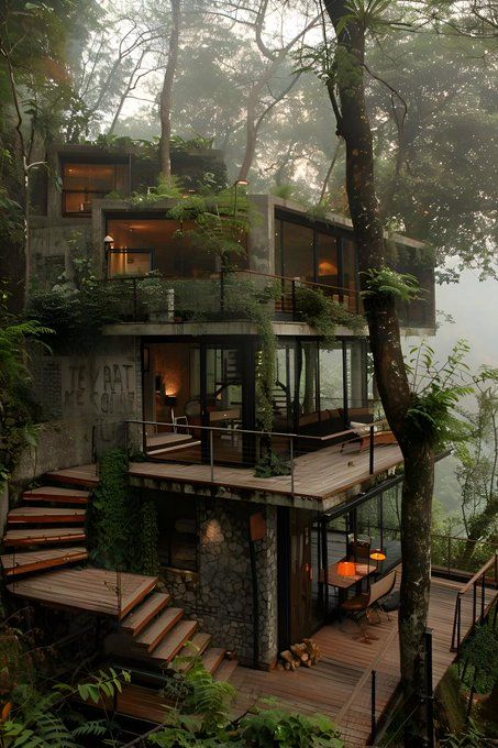 Atrium Addition, Forest House Ideas, Dream Forest, Dream House Aesthetic, Forest Retreat, Tree House Designs, Sims House Design, Casa Container, Fantasy House