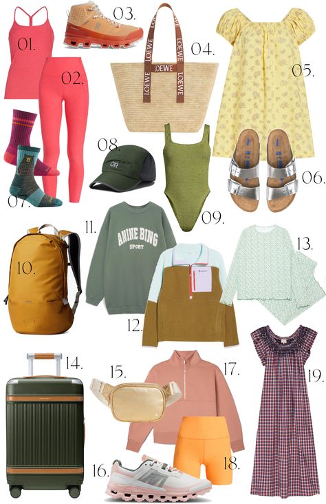 Summer Travel Wardrobe: Mountains/Lake. Outfits For Mountain Trip Summer, Pack For A Trip, Hiking Socks, Mountain Travel, Boots Casual, Outdoor Research, To The Mountains, Vacation Outfit, Yoga Tank