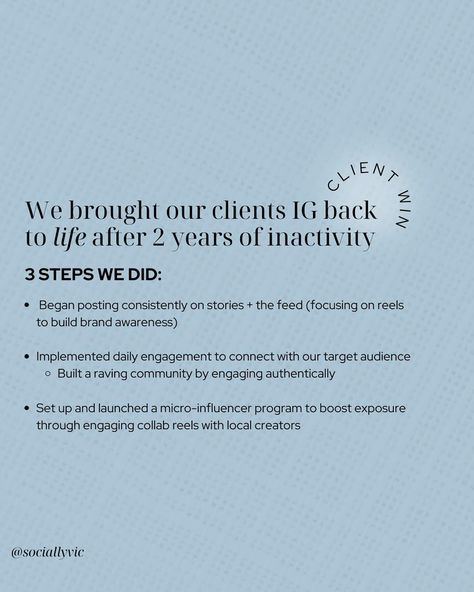 Tailored strategies are 🔑 Not every account has the same goals. In this client’s case, they wanted to build visibility online, build an online community, have a consistent social presence, and boost in-person traffic 🙌🏼 Slide #2 shares exactly what we did and executed for this client to reach thousands, build a raving community, and increase restaurant visits. Let’s create your tailored social media strategy 👩🏼‍💻 DM me “SMM” to book a discovery call! - - - Social media marketing manage... Social Media Strategy, Discovery Call, Media Strategy, Brand Awareness, Purple Aesthetic, Social Media Strategies, Online Community, Social Media Manager, Dm Me