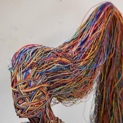 Sculpt Artworks on Instagram: "Standing Wire Sculpture H:185 cm W:50 cm D:85 cm Electrical Wire, Steel, Brass, Concrete 2023  By @salmankhoshroo  📩 Features & Promos via DM  #sculpt_artwork #sculpture #figurativeart #figurativesculpture #electrical #wire #hair #weaving #new_arts" Salman Khoshroo, Decay Art, Neon Demon, Object Heads, Growth And Decay, Wire Installation, Wire Art Sculpture, Hair Weaving, Inspiration Images