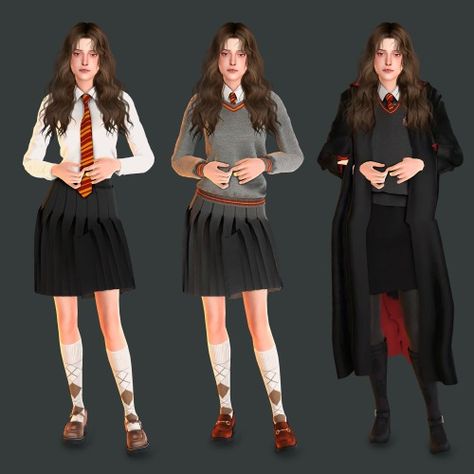 Hogwarts Uniform Sims 4 Cc, Sims 4 Cc Harry Potter Uniform, Sims 4 Monster, Sims Harry Potter, Harry Potter Uniform, Hermione Granger Outfits, Sims4 Lookbook, Sims 4 Harry Potter, Hogwarts Robes